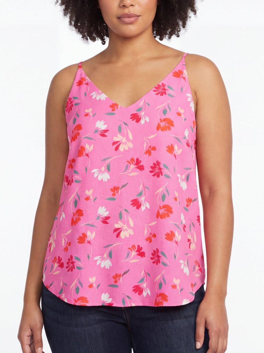 Loft Size Large Swing Top/Cami Pink Floral Spaghetti Straps Lined